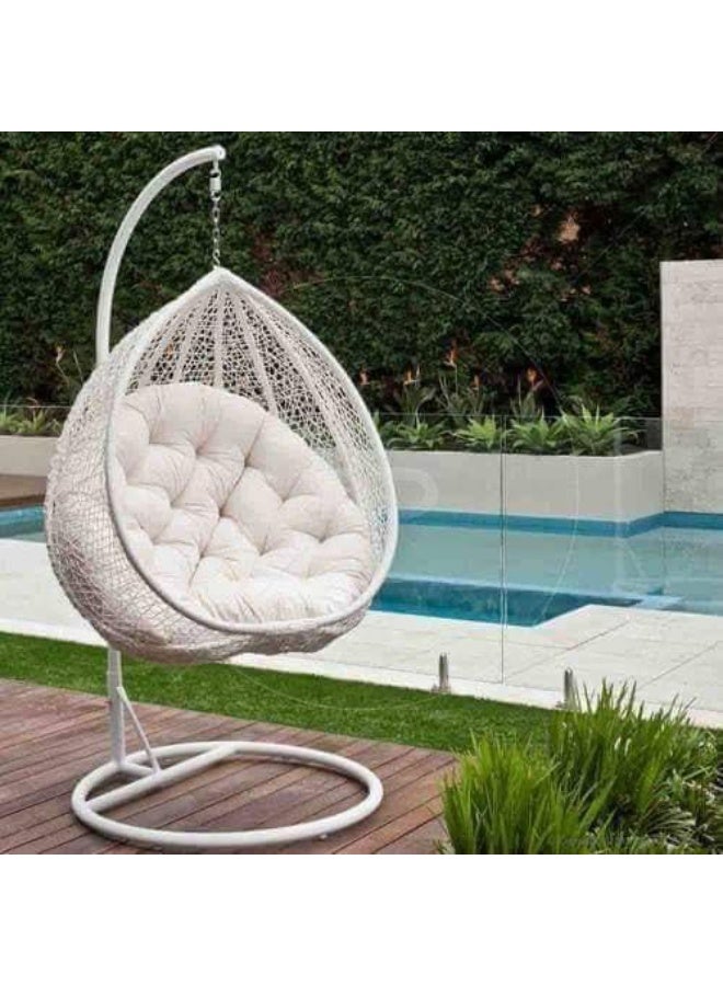 Single Outdoor Rattan Swing Patio Garden Balcony Terrace Hanging Chair Heavy Duty Metal Frame Weather Resistant Cushions Modern Comfortable Outdoor Furniture for Relaxing - Image 3